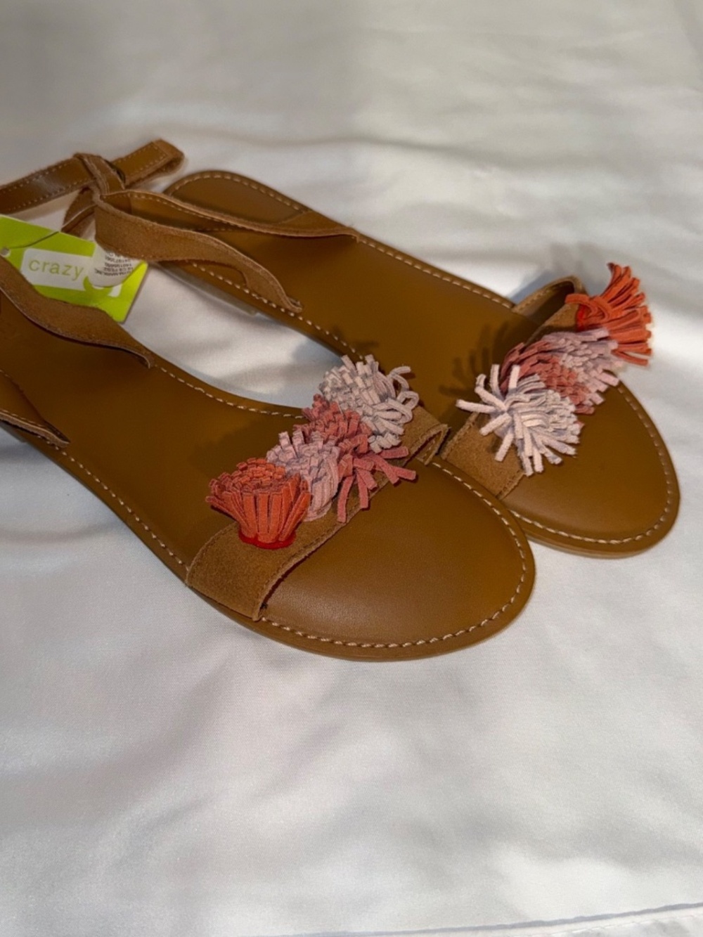 NWT Crazy 8 Leather Pom Pom Sandals Girls Size 5